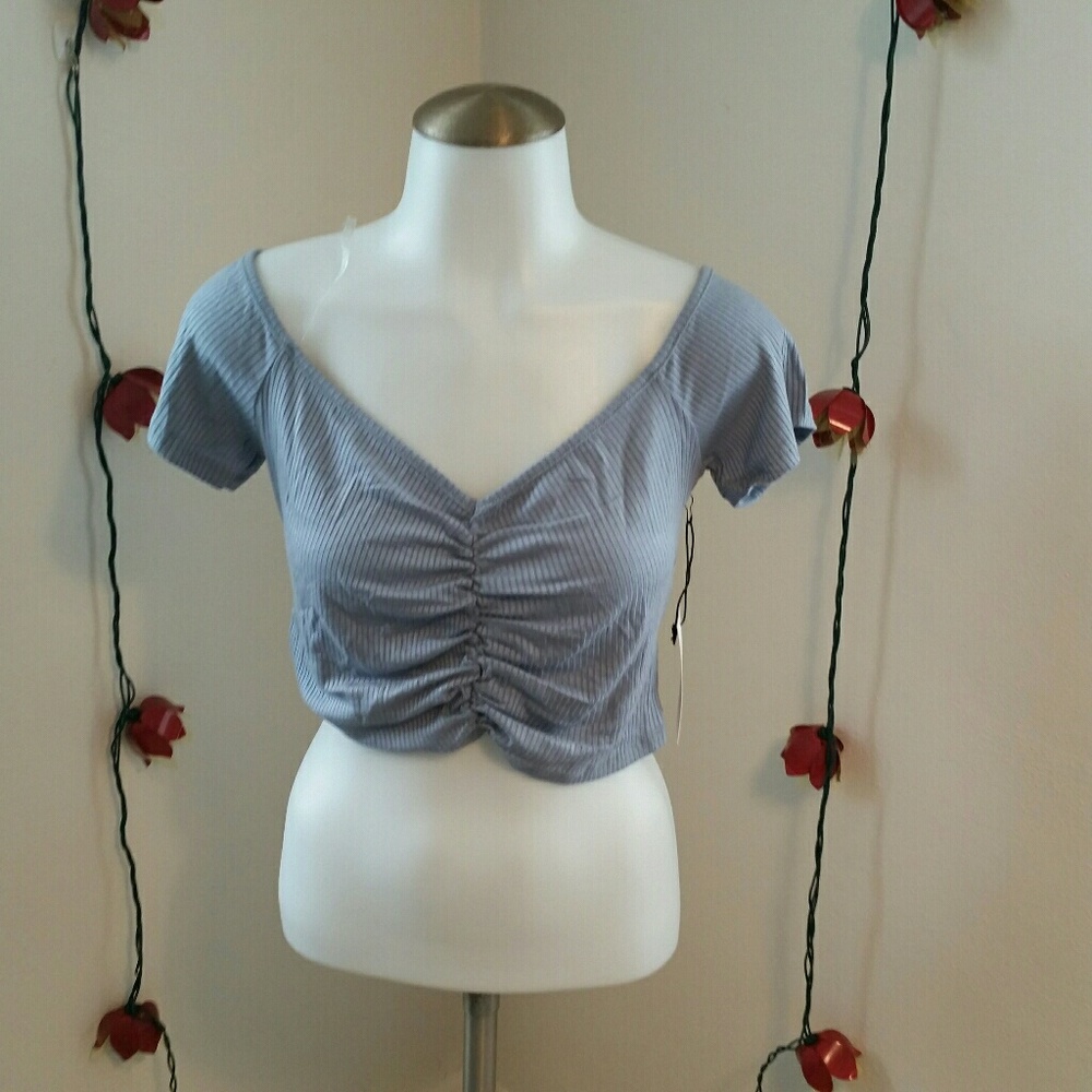 Off the Shoulder Crop Top- Blue